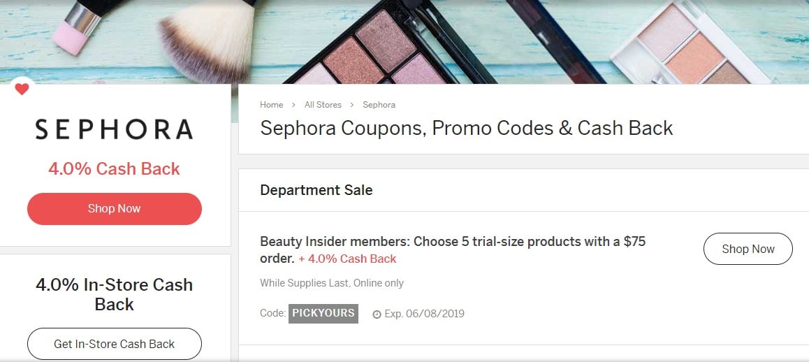 Ebates Cash Back at Sephora