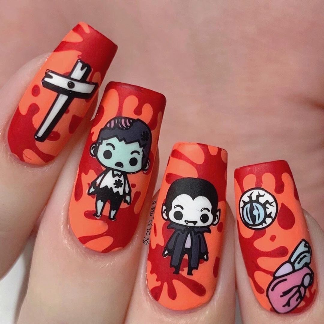 Funko Pop Halloween Nail Art Design Idea