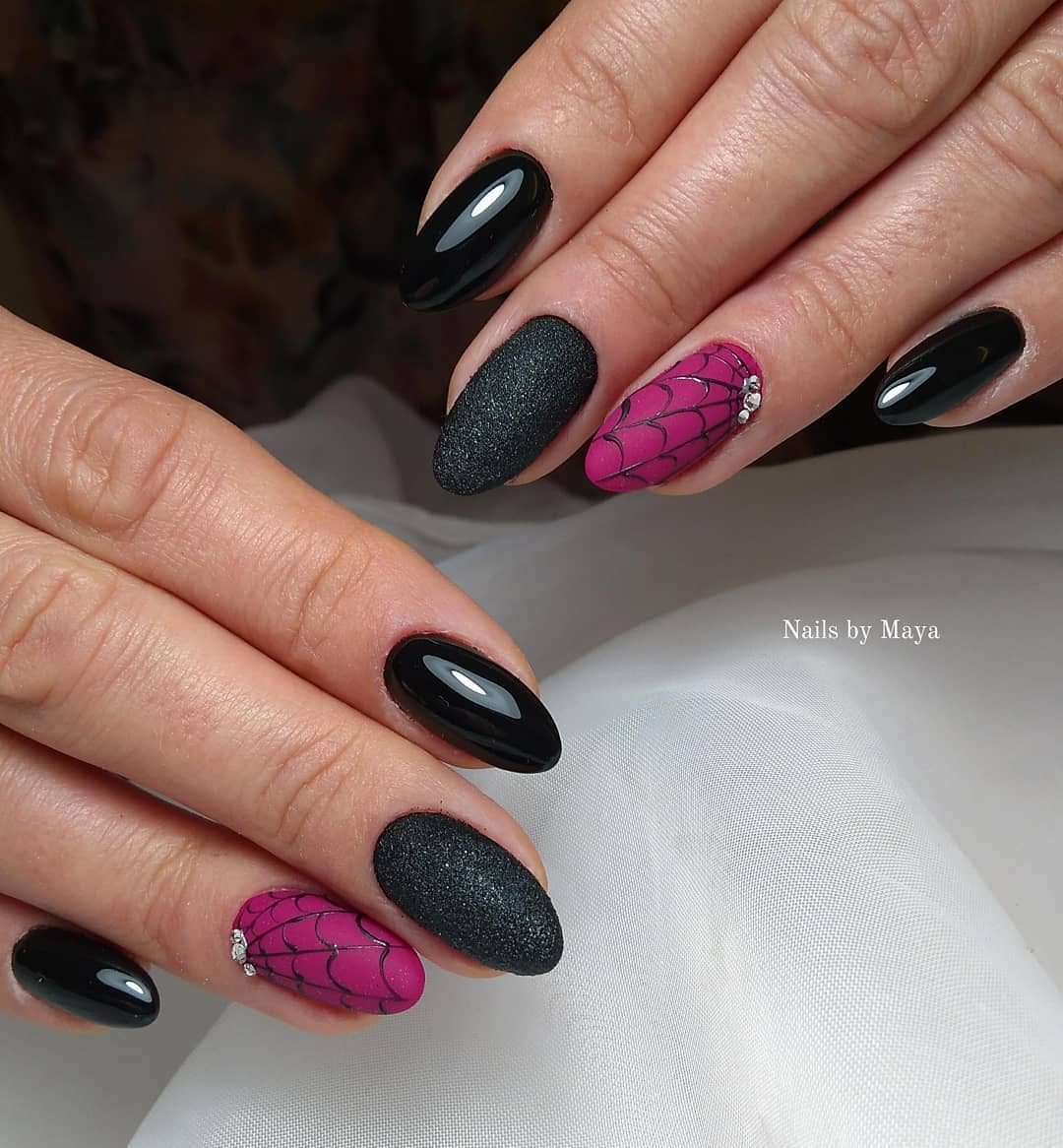 Purple Spider Webs Halloween Nail Art Design Idea