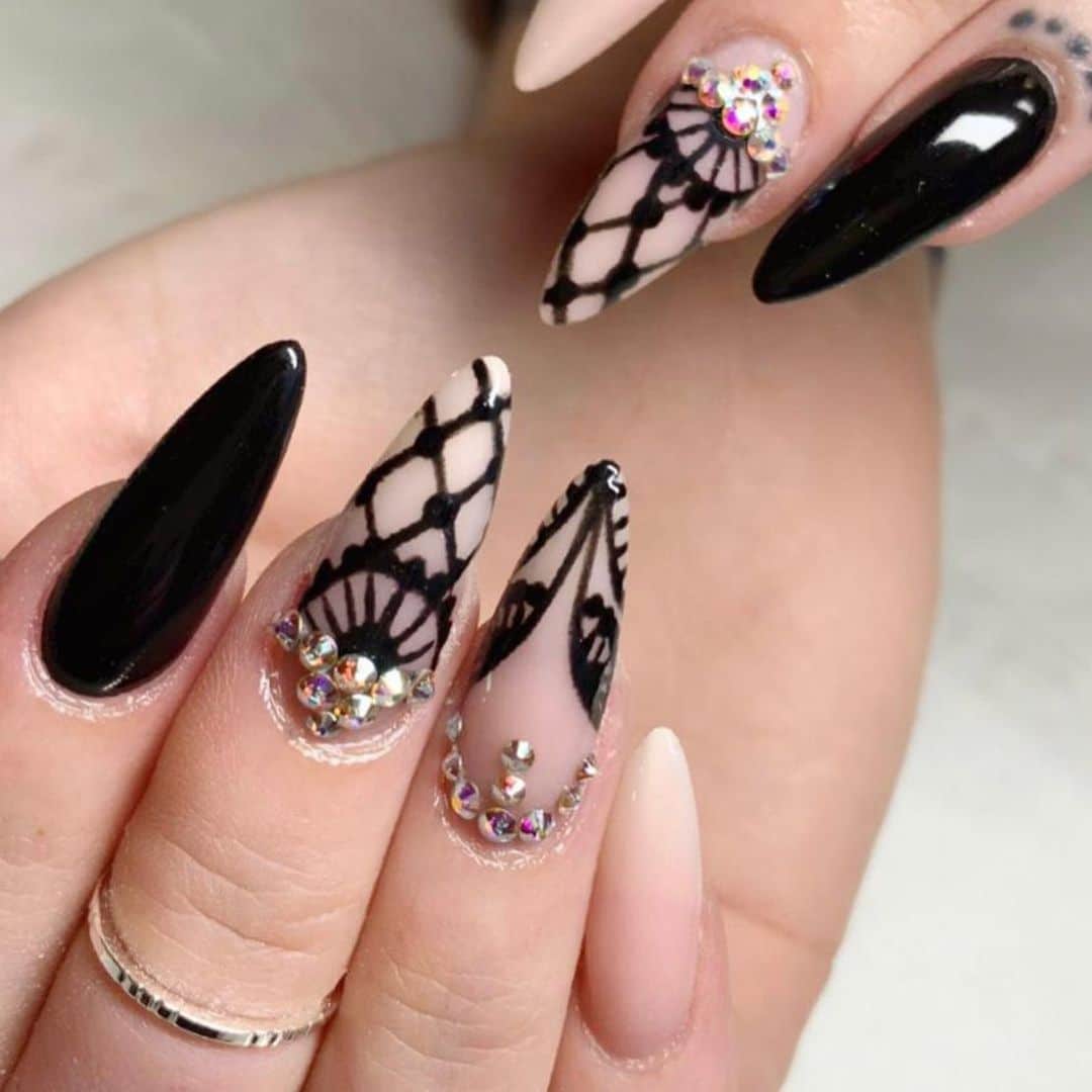 Moody Victorian Halloween Nail Art Design Idea