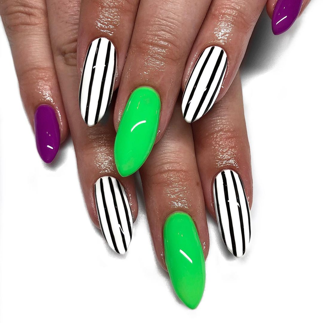 BeetleJuice Halloween Nail Art Design Idea