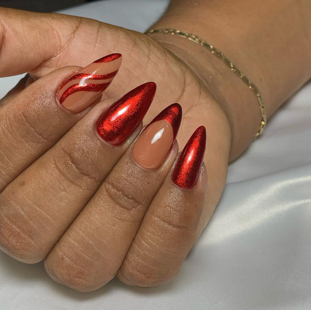 Ruby Wrapped Caramel Winter Nail Art Idea