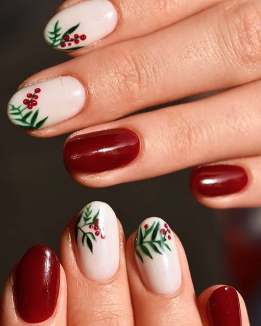 Rosemary and Cranberry Winter Nail Art Idea