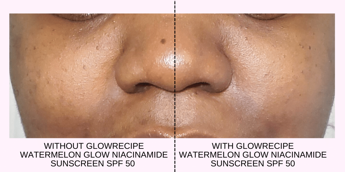 glow recipe watermelon glow niacinamide sunscreen spf 50 face swatch