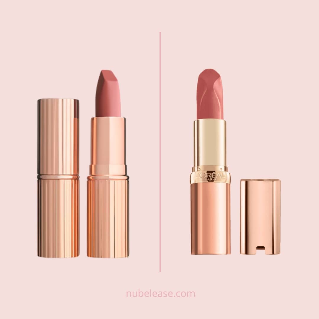 Loreal Colour Riche Les Nus Intense Lipstick in Nu Impertinent is a dupe for the original Charlotte Tilbury pillow talk lipstick 