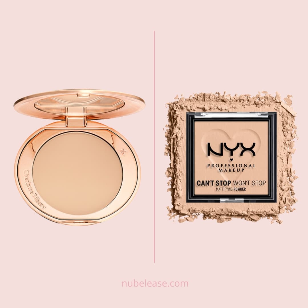 NYX Cant Stop Wont Stop All Day Mattifying Powder is a dupe for the Charlotte Tilbury Flawless Finish Setting Powder 