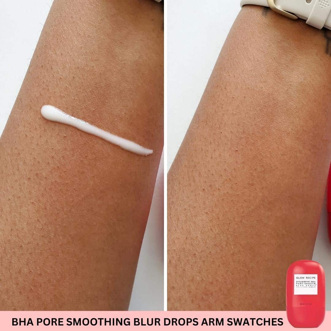 Glow Recipe Strawberry BHA Pore Smoothing Blur Drops Arm Swatches