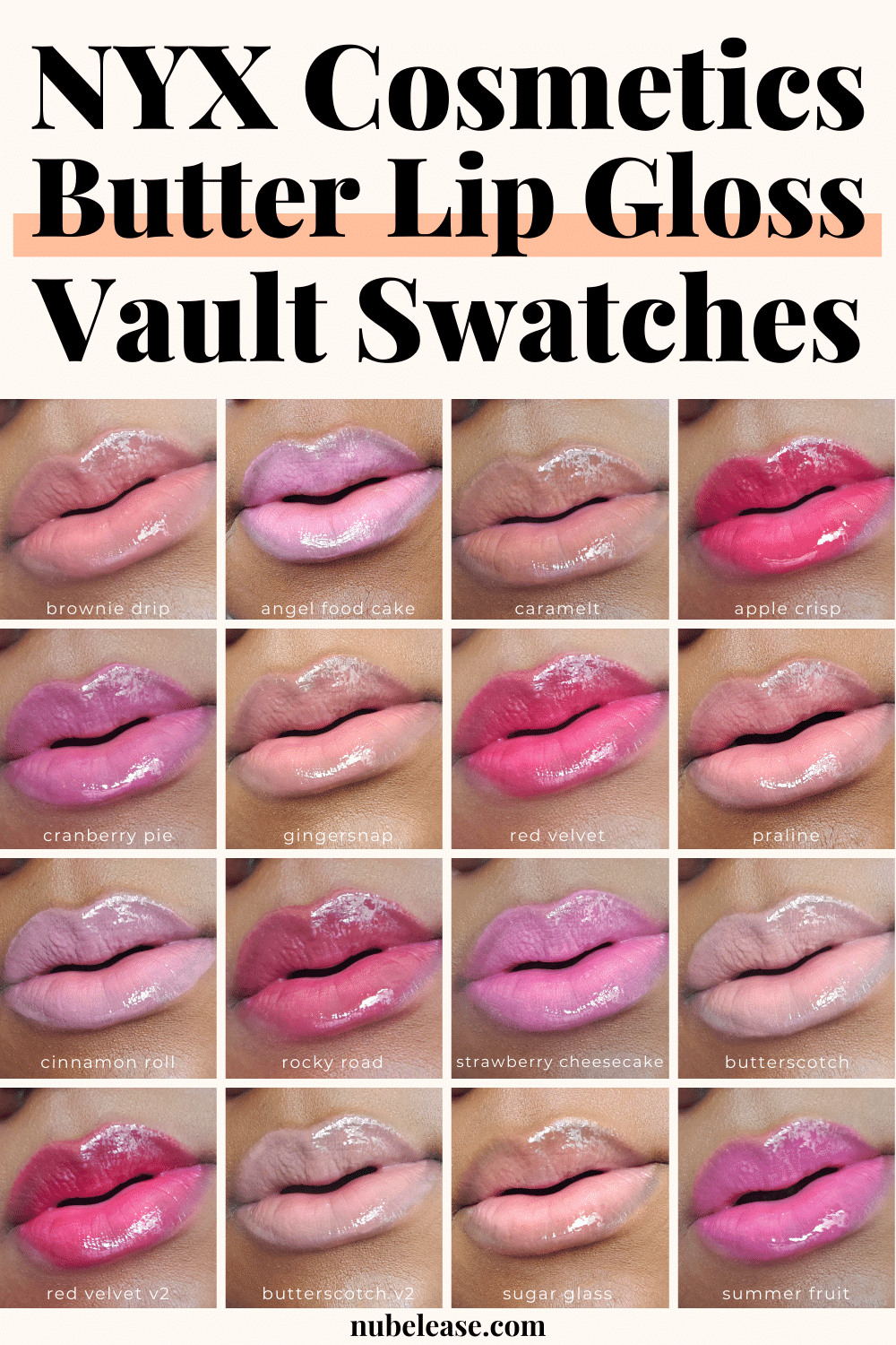 NYX Butter Gloss Lip Swatches with names Pinterest Pin