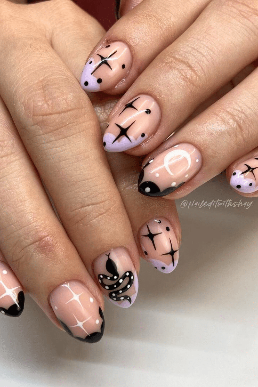 Moon and Stars Halloween Nail Design