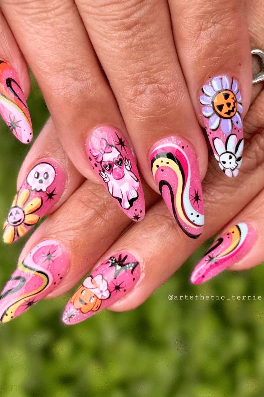 Pink Psychedelic Halloween Nail Design