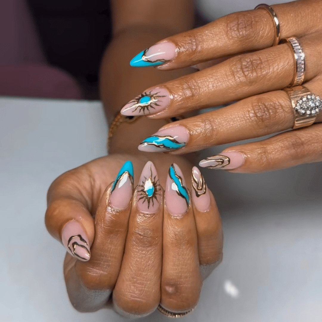 Blue Turquoise Boho Western Dopamine Nails
